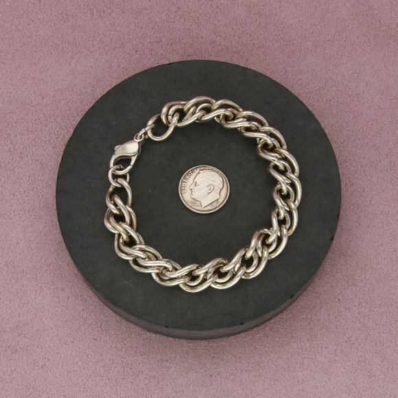 sterling silver 10mm unique link chain bracelet size 7.5in - Picture 2 of 3